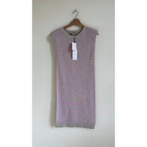 WAYF Women's Knit Dress With Shoulder Pads Sleeveless Midi In Pink Stripe Size S